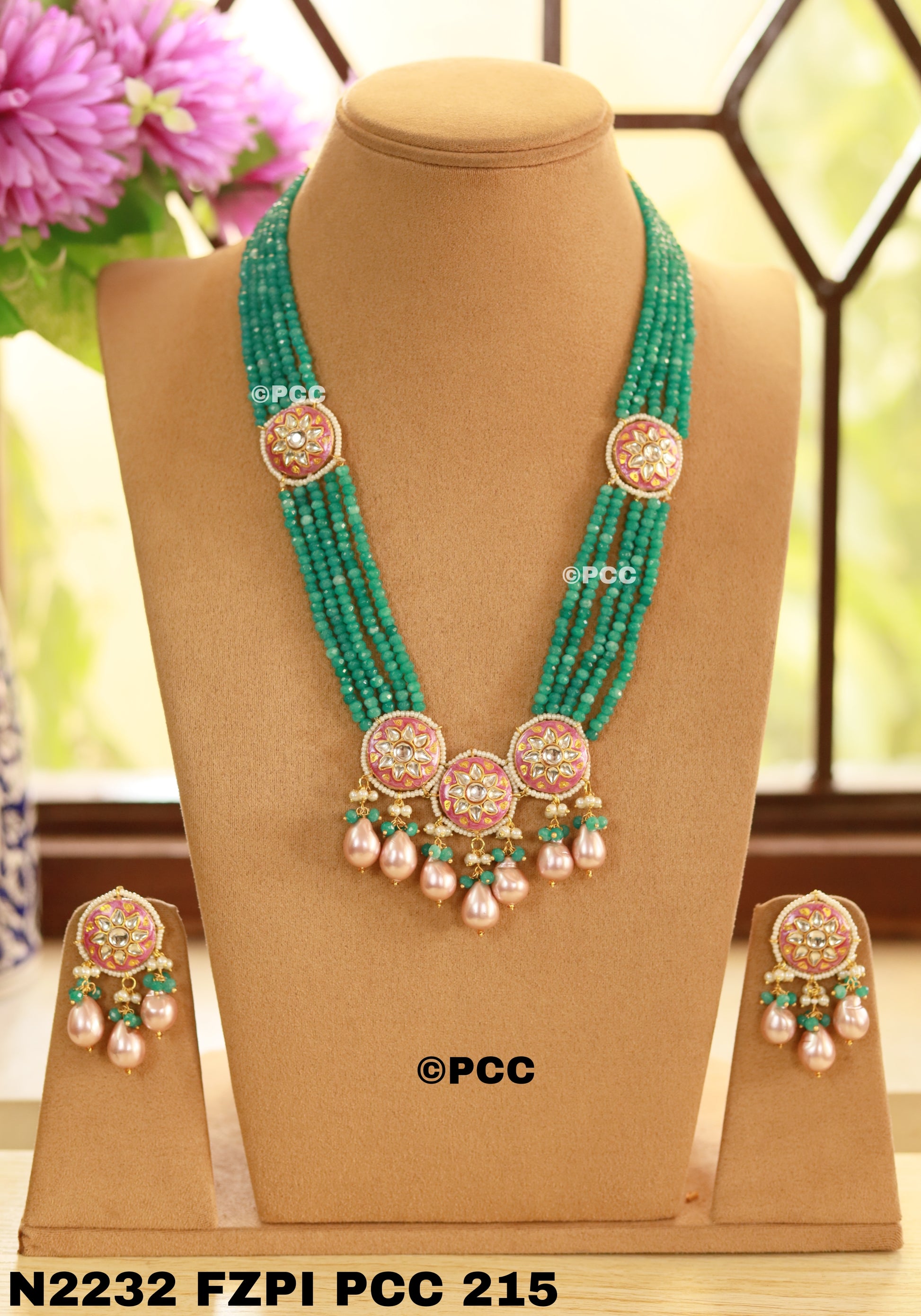 Handmade Kundan Mala Style Necklace Set With Earrings