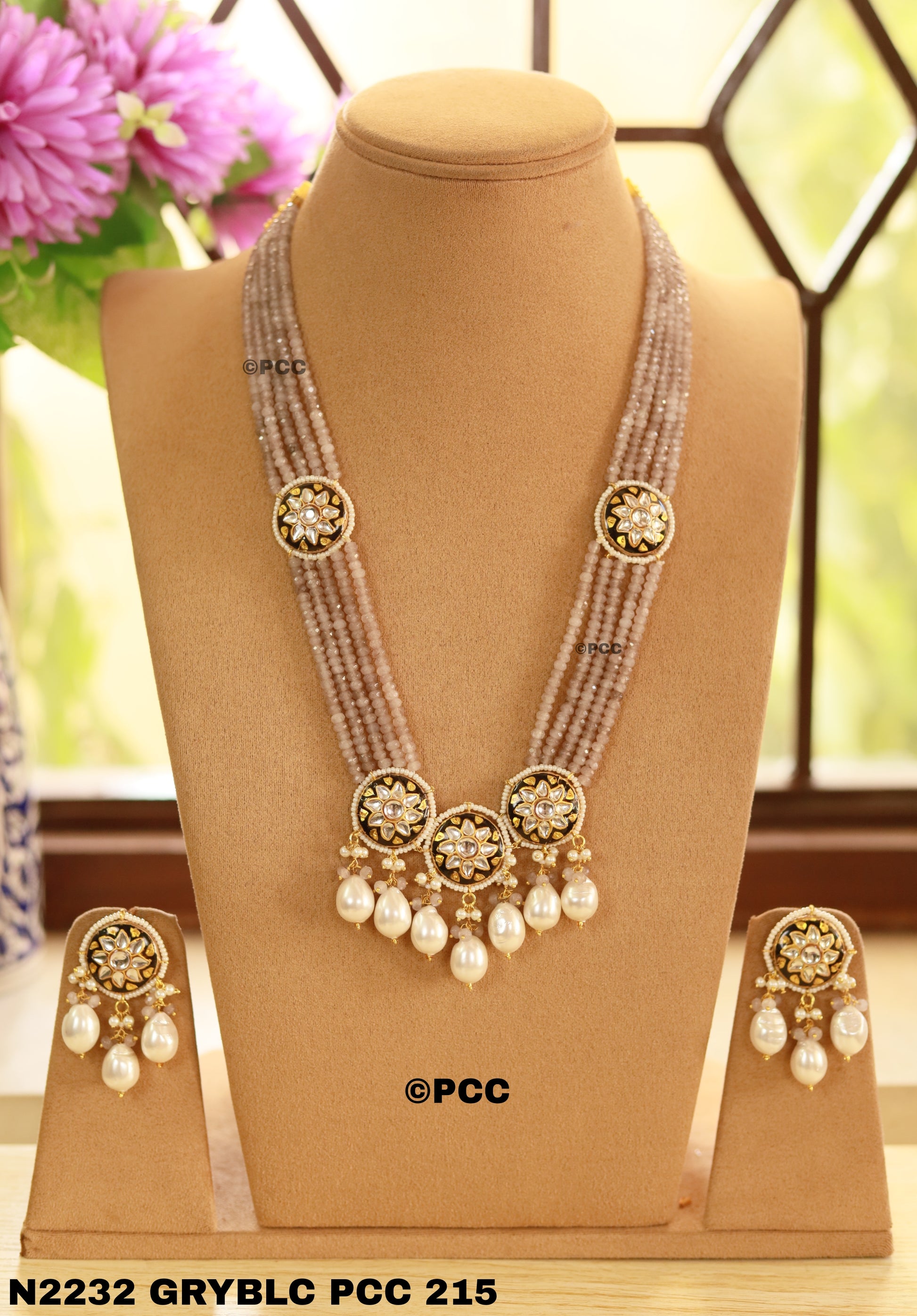 Handmade Kundan Mala Style Necklace Set With Earrings