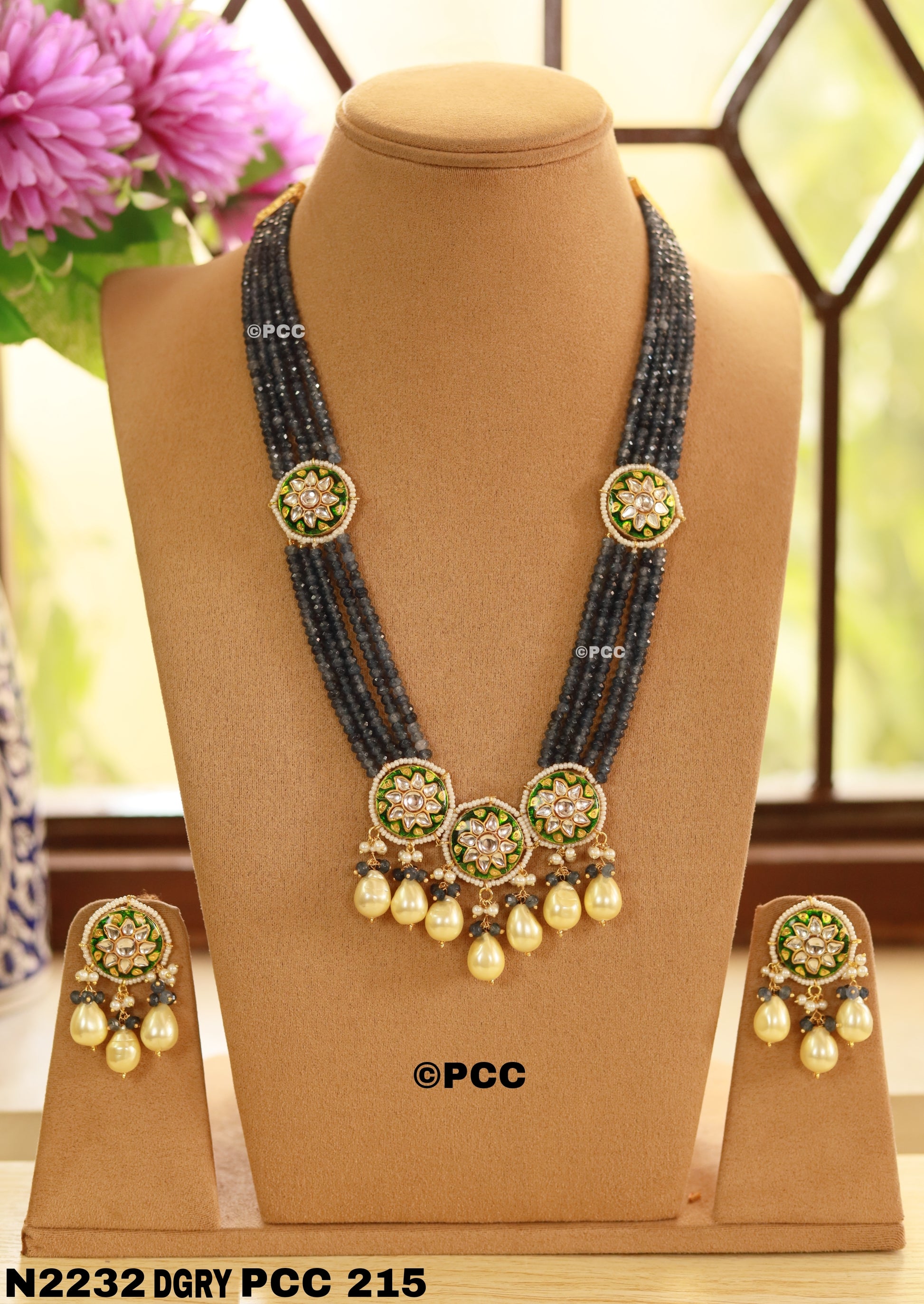 Handmade Kundan Mala Style Necklace Set With Earrings