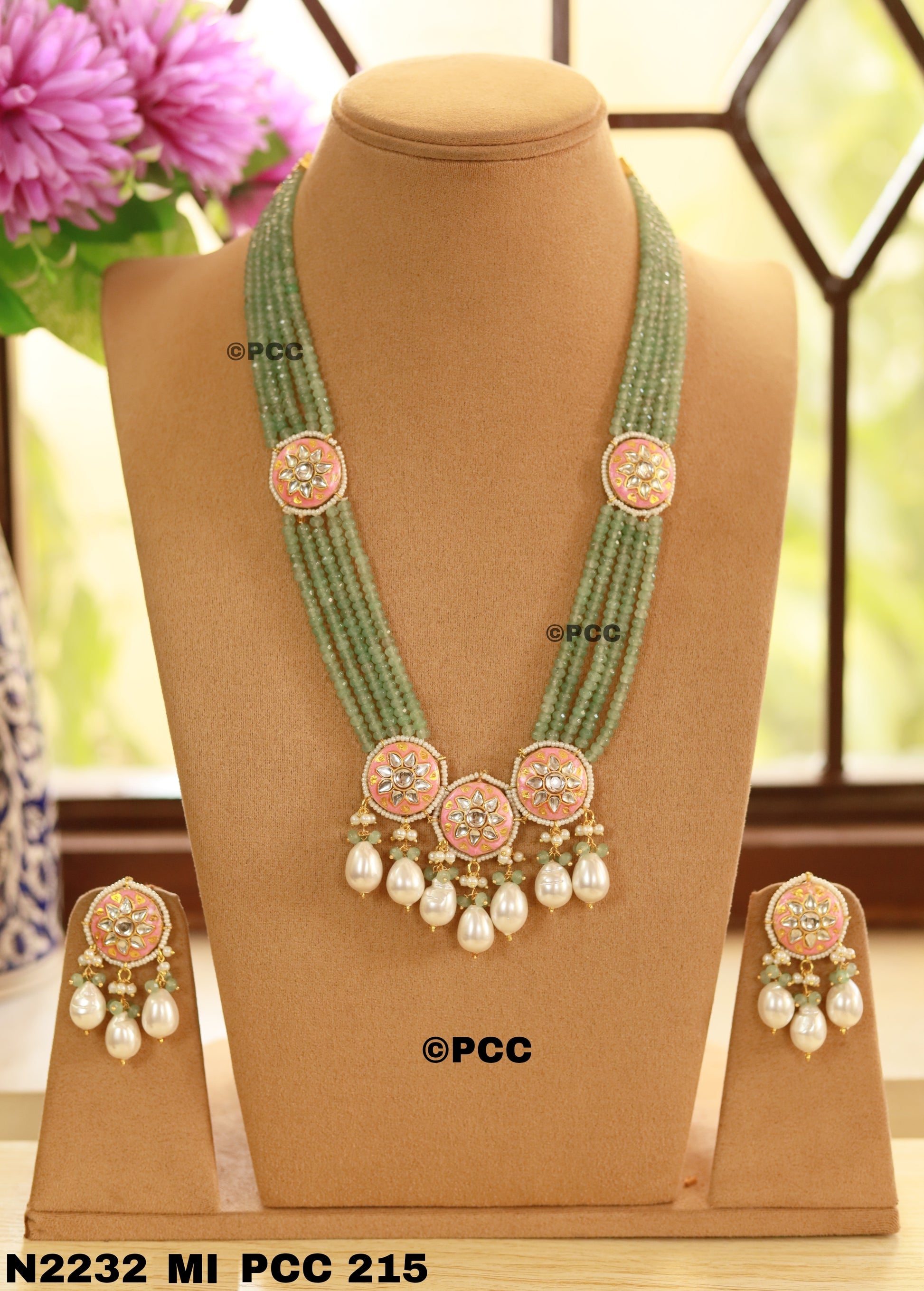 Handmade Kundan Mala Style Necklace Set With Earrings