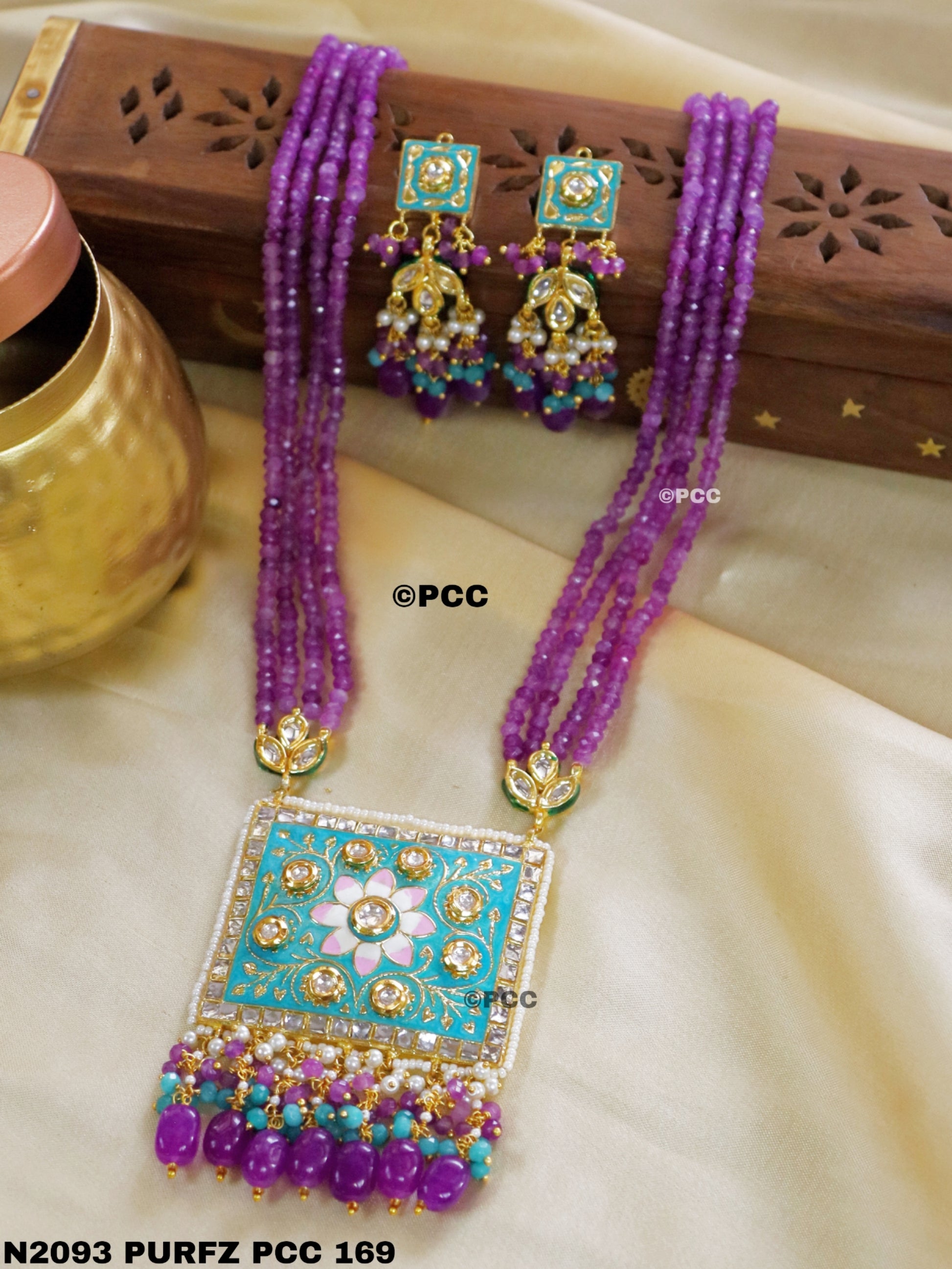 Handmade Kundan Necklace Set Mala Style jewelry