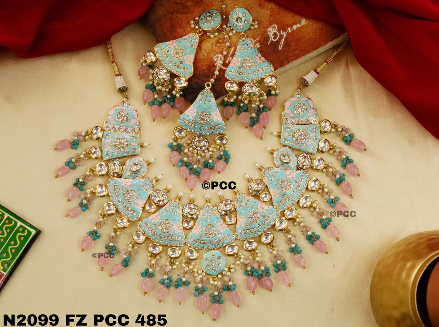 Jewelry Choker Set /dark gold sky blue finish Jewellery sheen set – Glam  Jewelrys