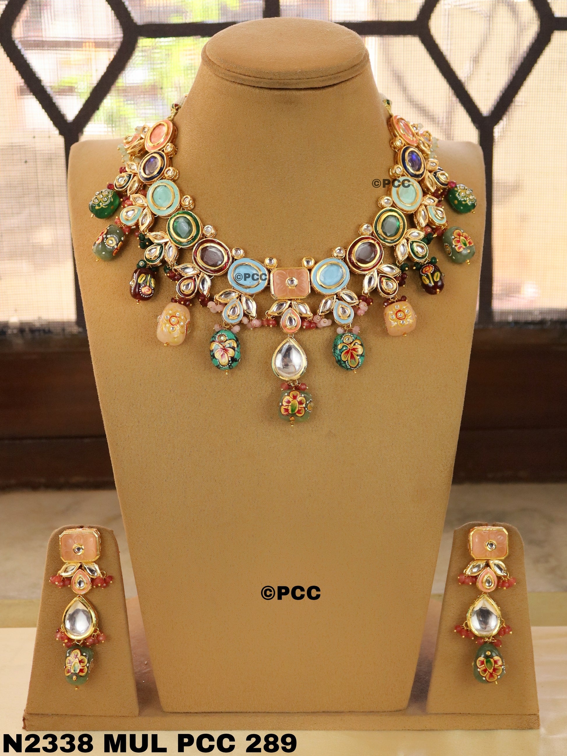 Kundan Necklace Set With Multicolour Stones And Beads