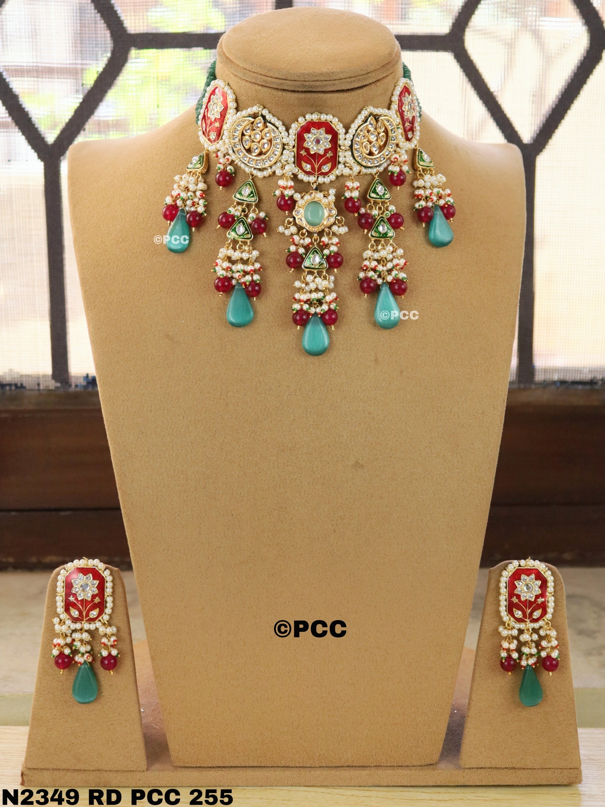 Jadau Meena Kundan Hand Work Necklace & Earrings.