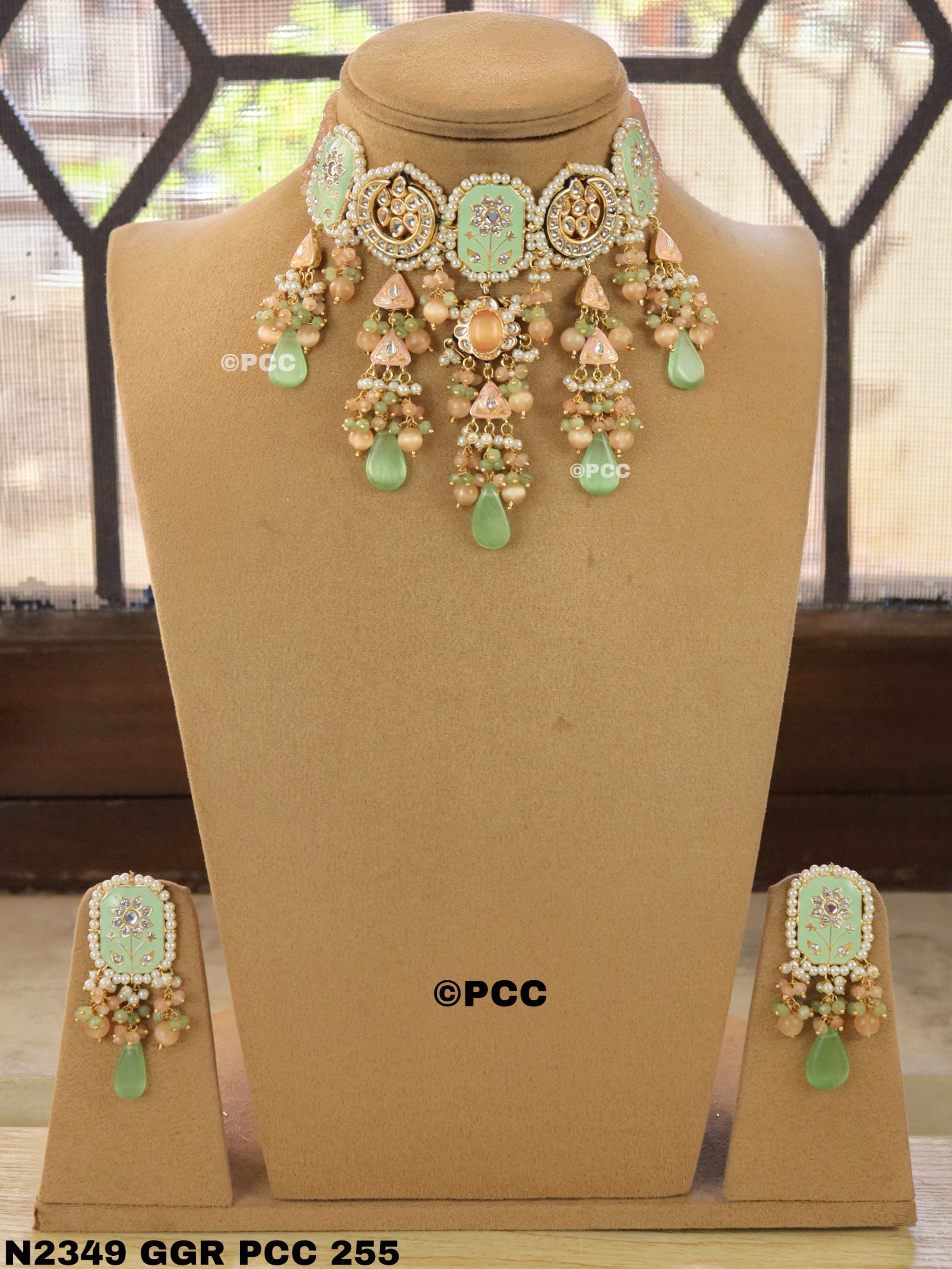 Jadau Meena Kundan Hand Work Necklace & Earrings.