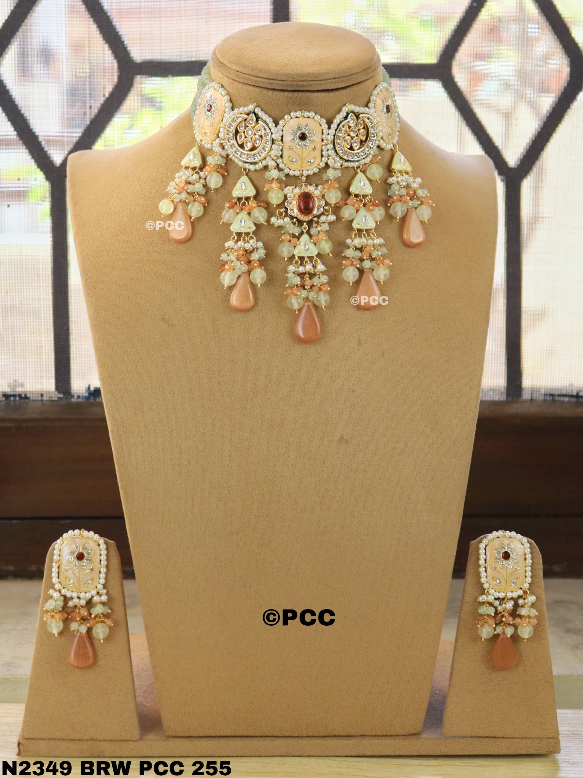 Jadau Meena Kundan Hand Work Necklace & Earrings.