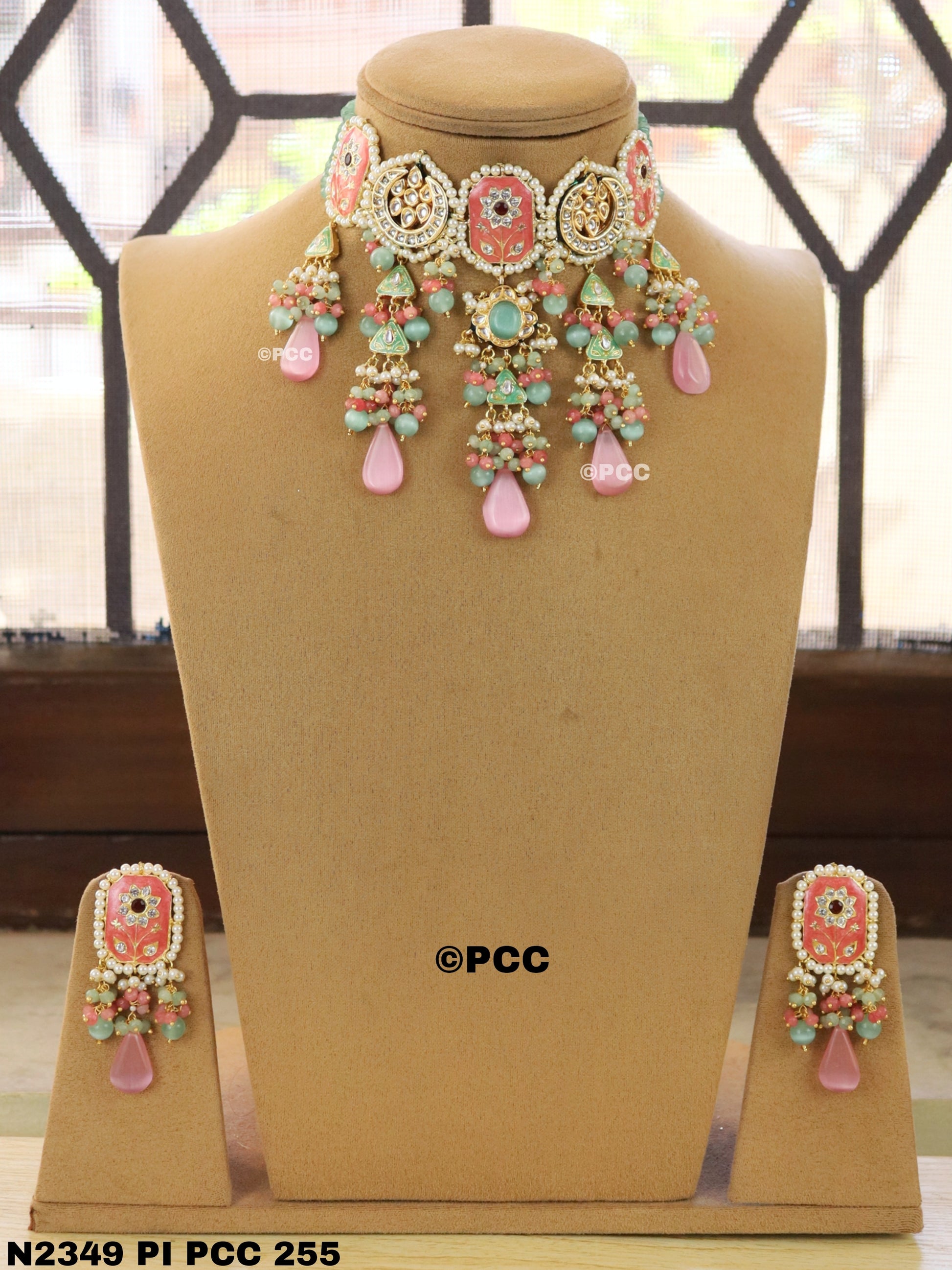 Jadau Meena Kundan Hand Work Necklace & Earrings.