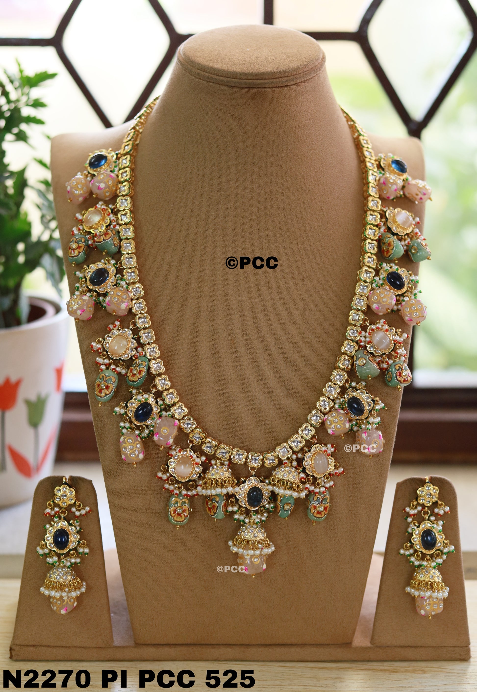 Handmade Long Kundan Necklace Set Rajasthani Traditional Jewelry