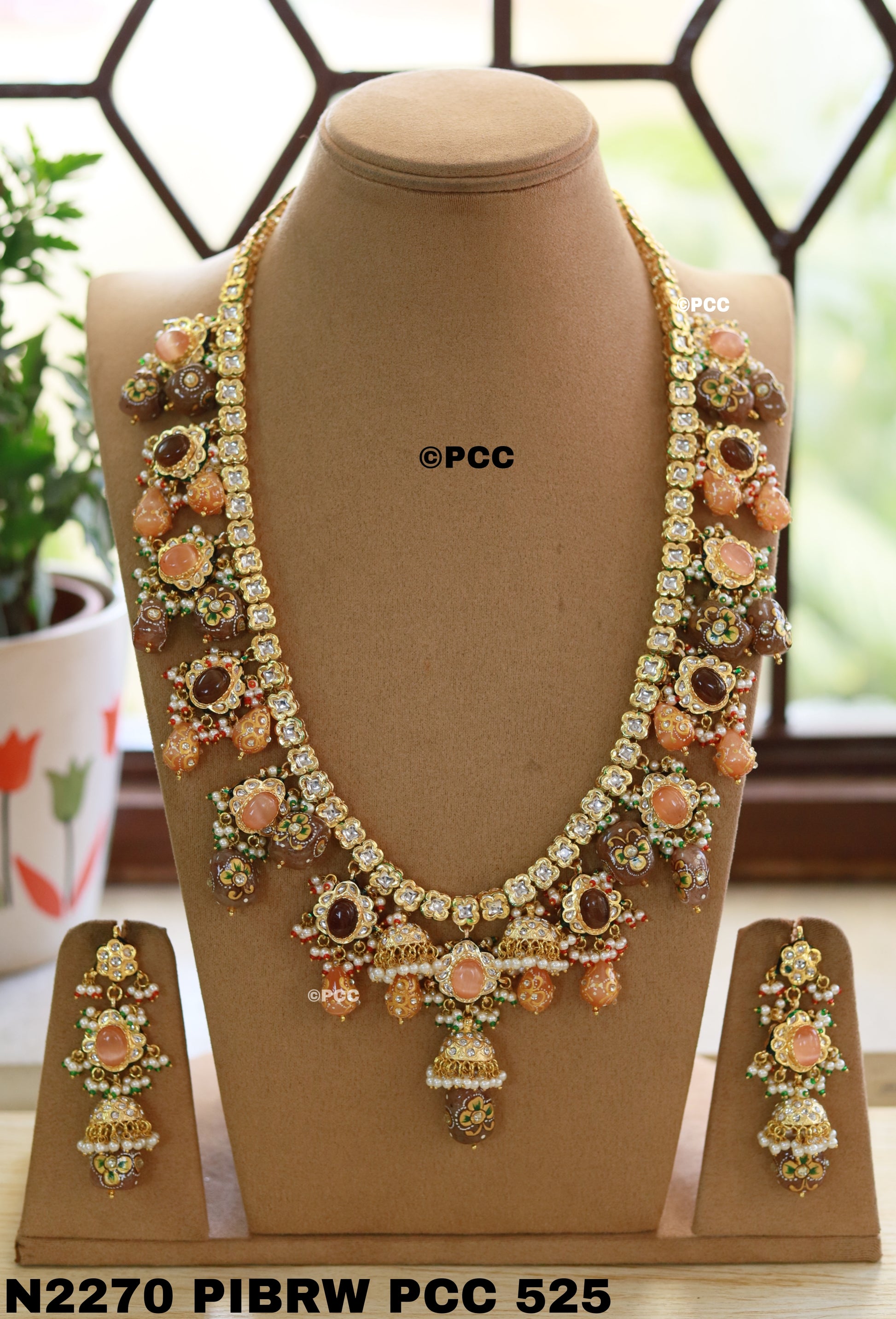 Handmade Long Kundan Necklace Set Rajasthani Traditional Jewelry