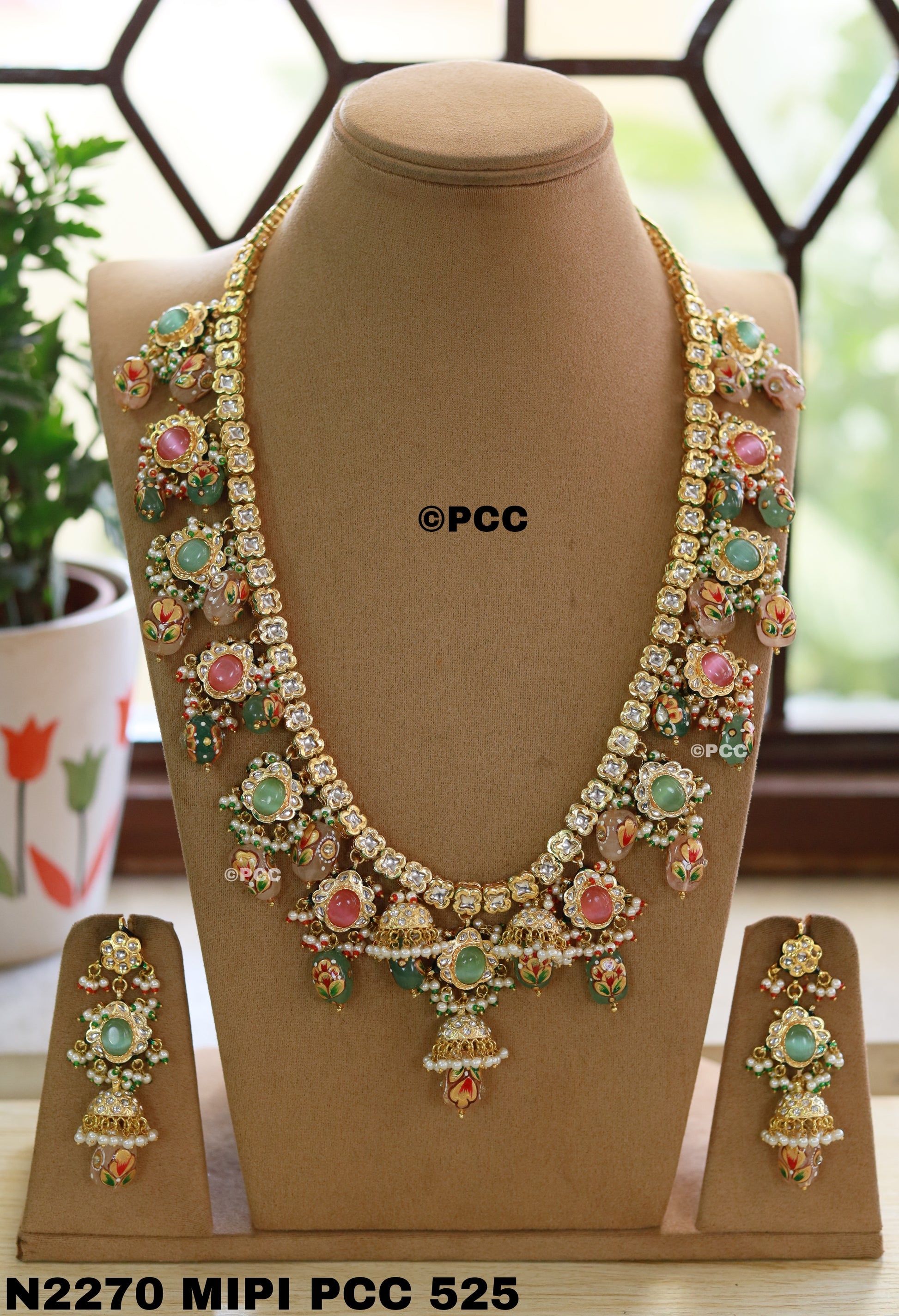 Handmade Long Kundan Necklace Set Rajasthani Traditional Jewelry