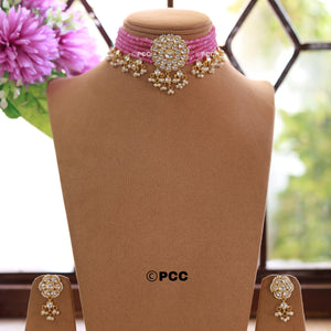 Kundan & Pearls Flowers Choker Necklace & earring Set