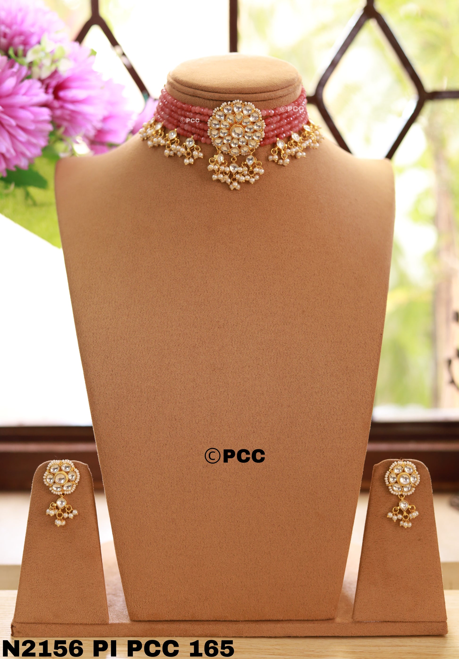 Kundan & Pearls Flowers Choker Necklace & earring Set