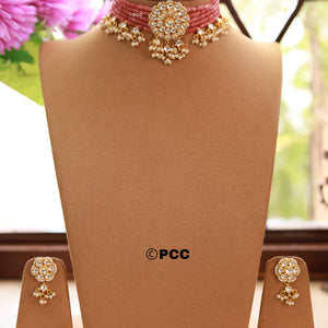 Kundan & Pearls Flowers Choker Necklace & earring Set