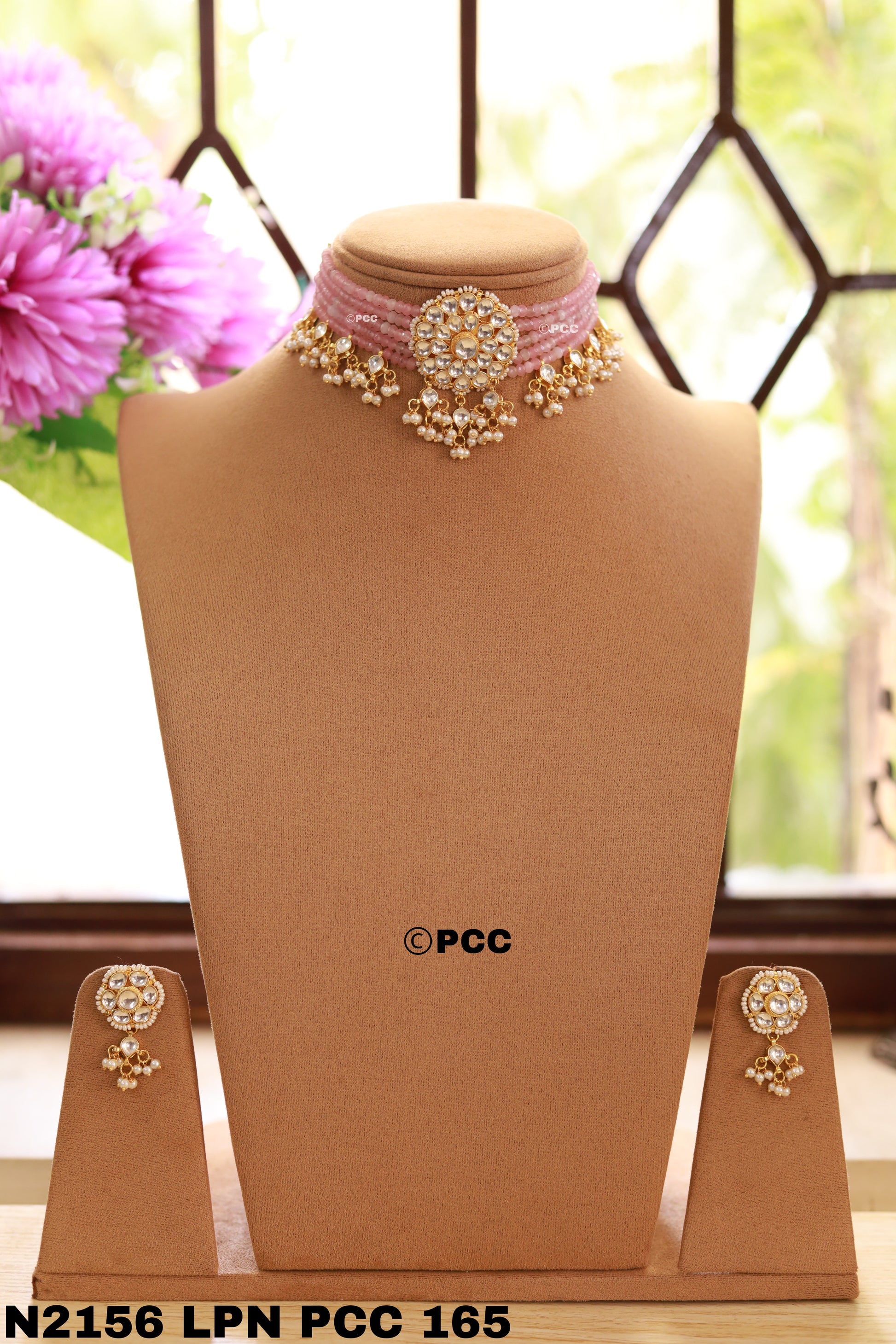 Kundan & Pearls Flowers Choker Necklace & earring Set