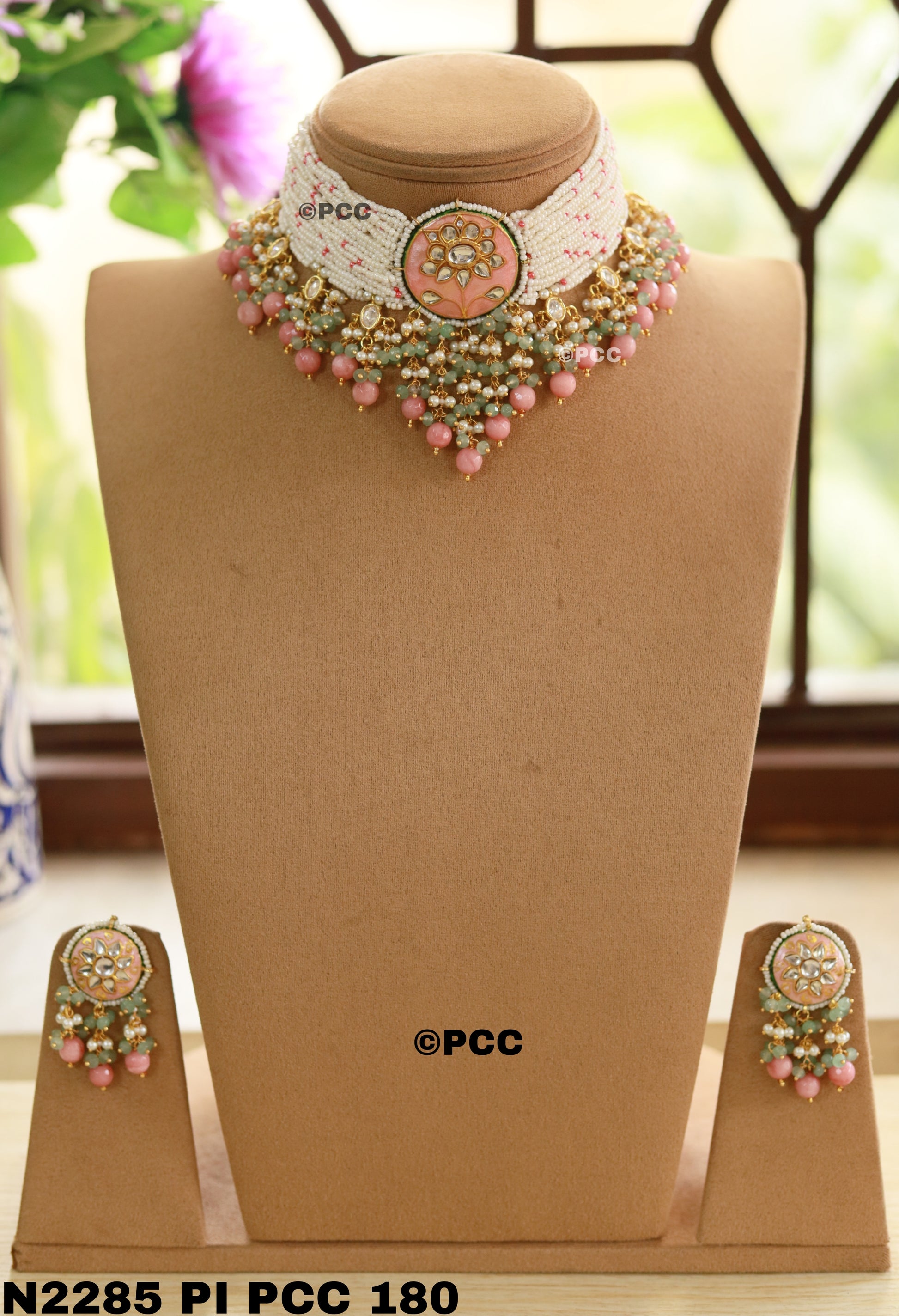 Royal Garden Kundan and Pearls Choker Necklace Set