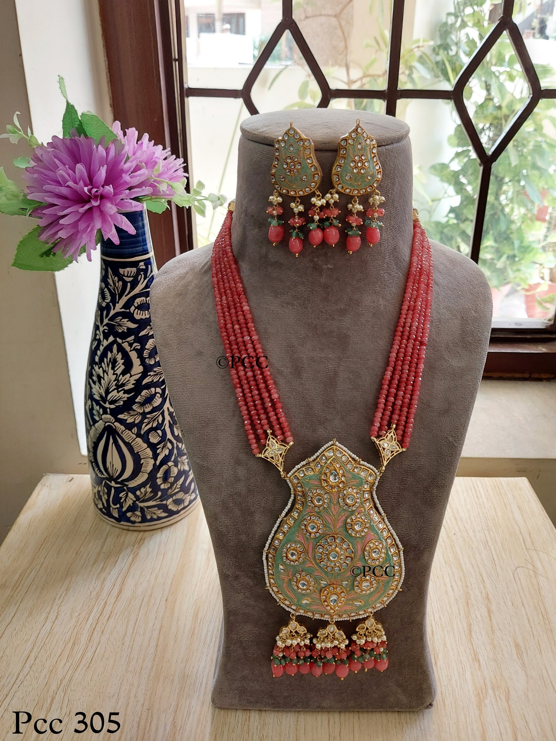 Kundan Meena Pandent Necklace