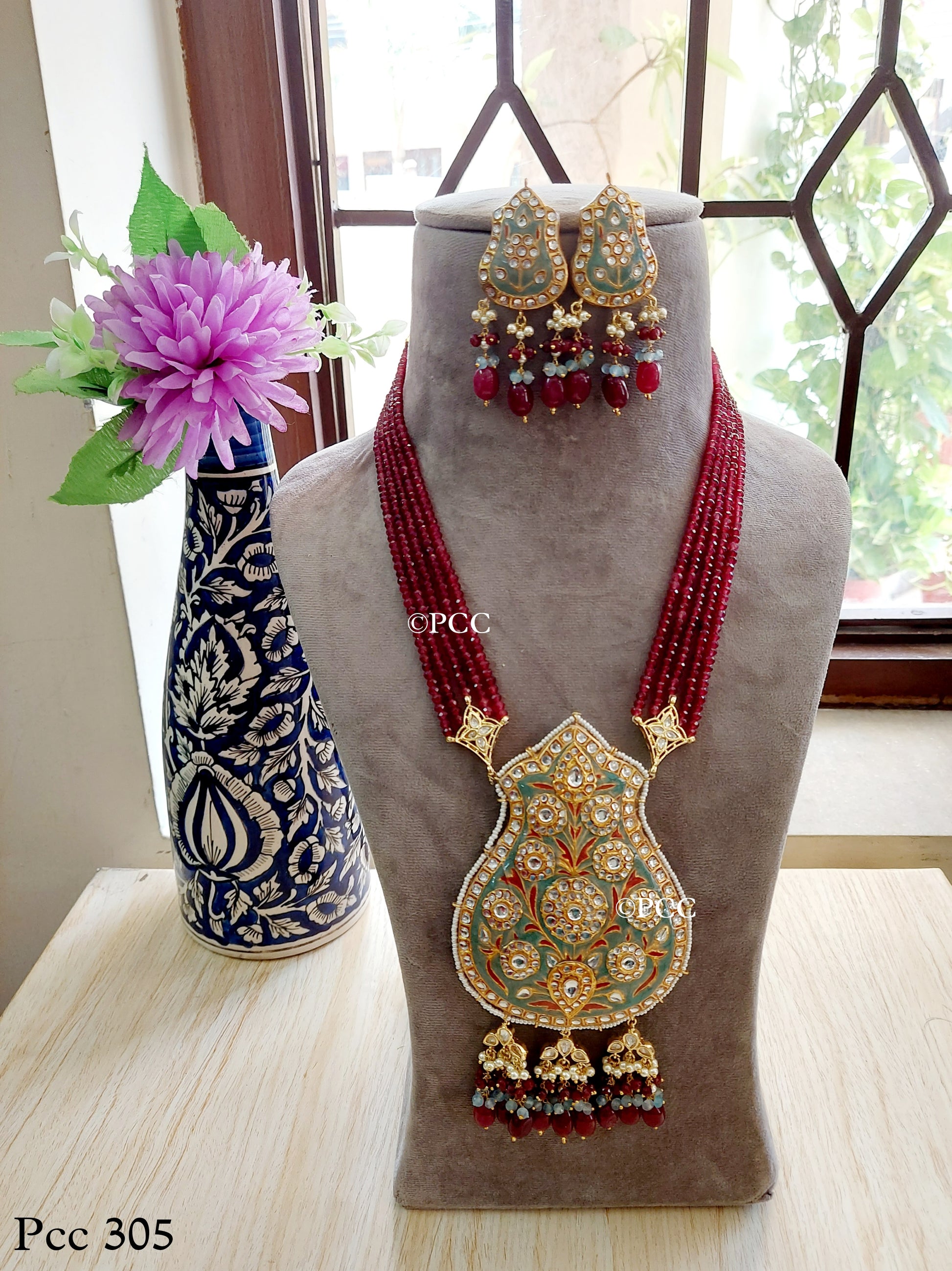 Kundan Meena Pandent Necklace