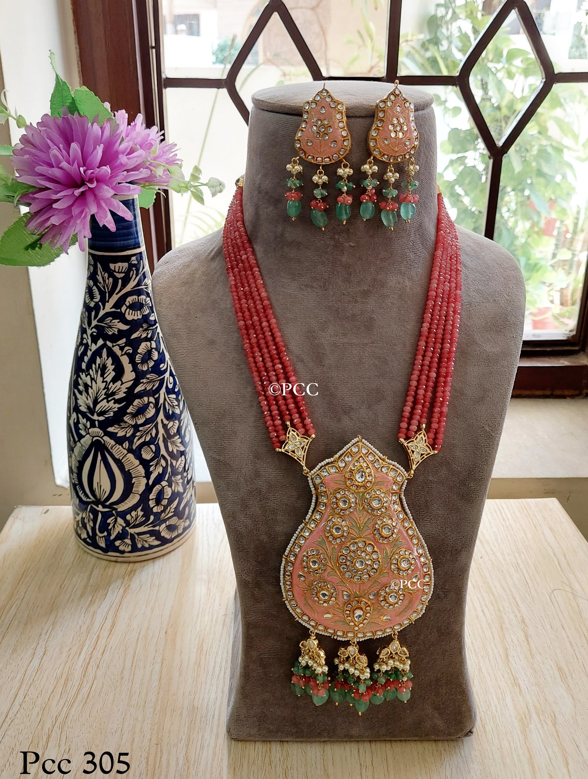 Kundan Meena Pandent Necklace