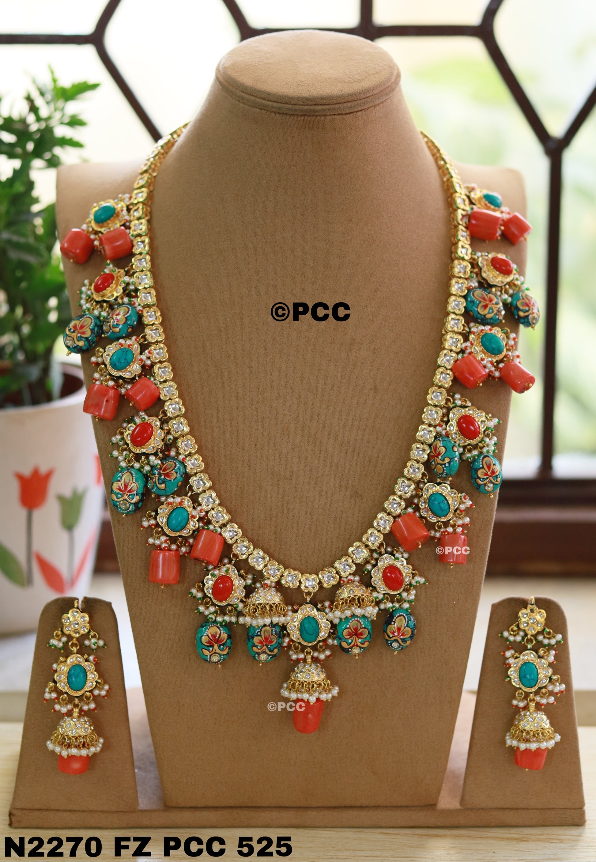 Handmade Long Kundan Necklace Set Rajasthani Traditional Jewelry