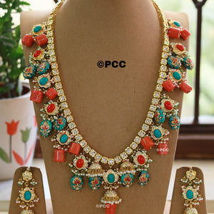 Handmade Long Kundan Necklace Set Rajasthani Traditional Jewelry