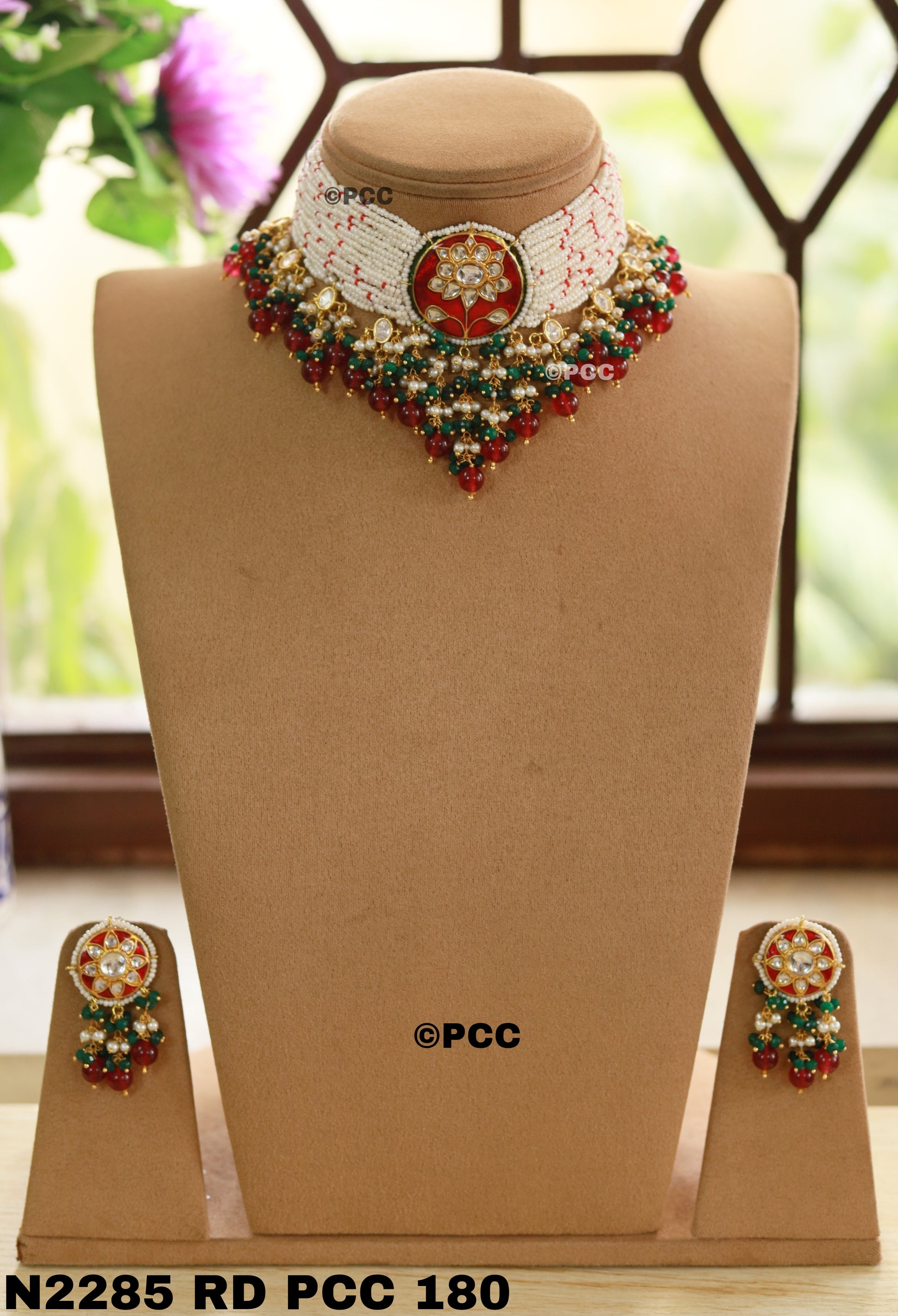 Royal Garden Kundan and Pearls Choker Necklace Set