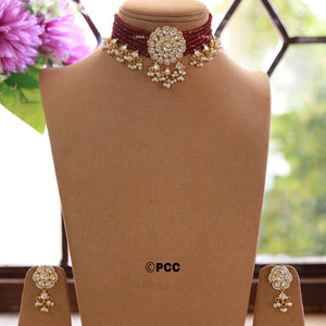 Kundan & Pearls Flowers Choker Necklace & earring Set