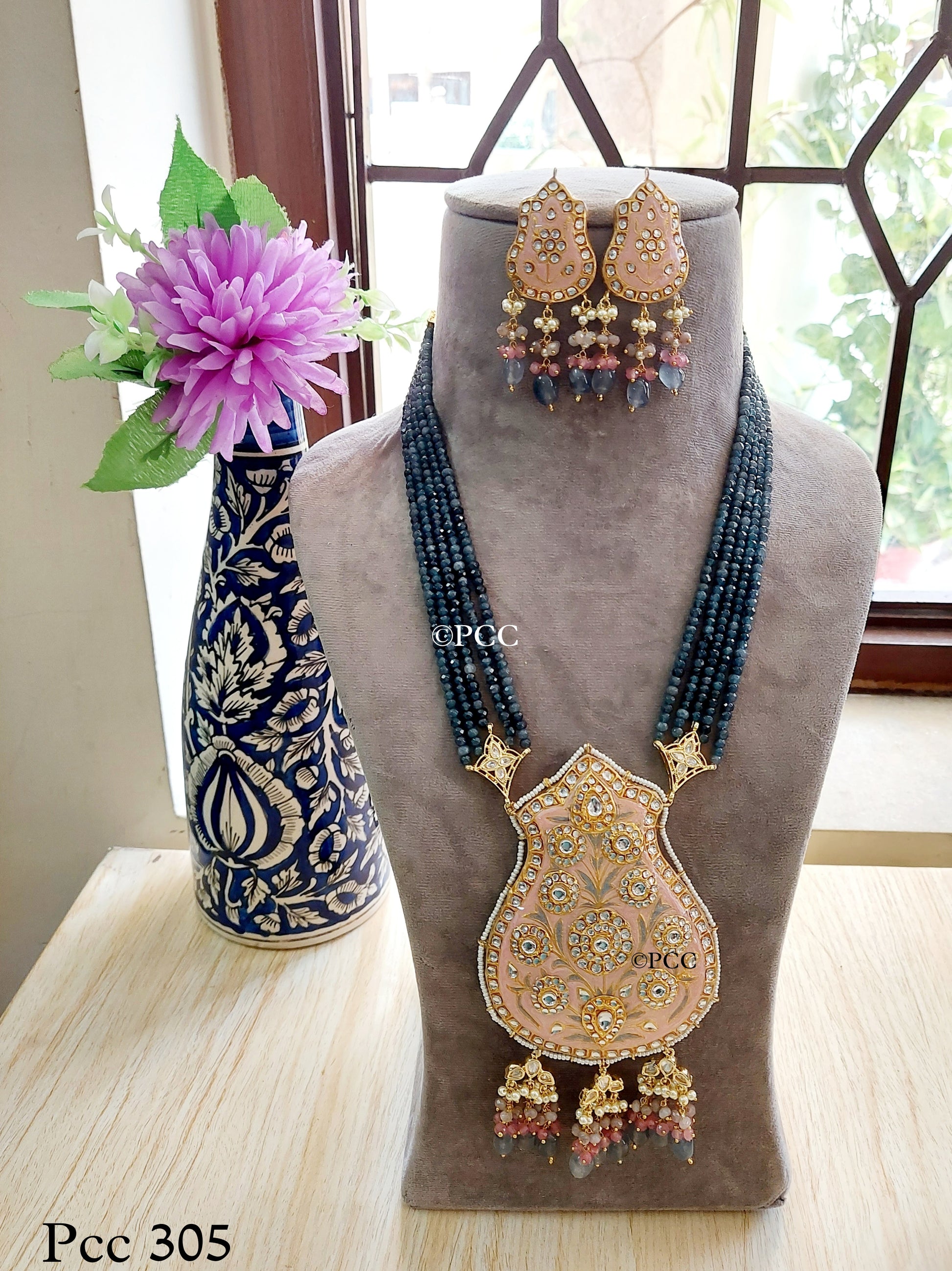 Kundan Meena Pandent Necklace