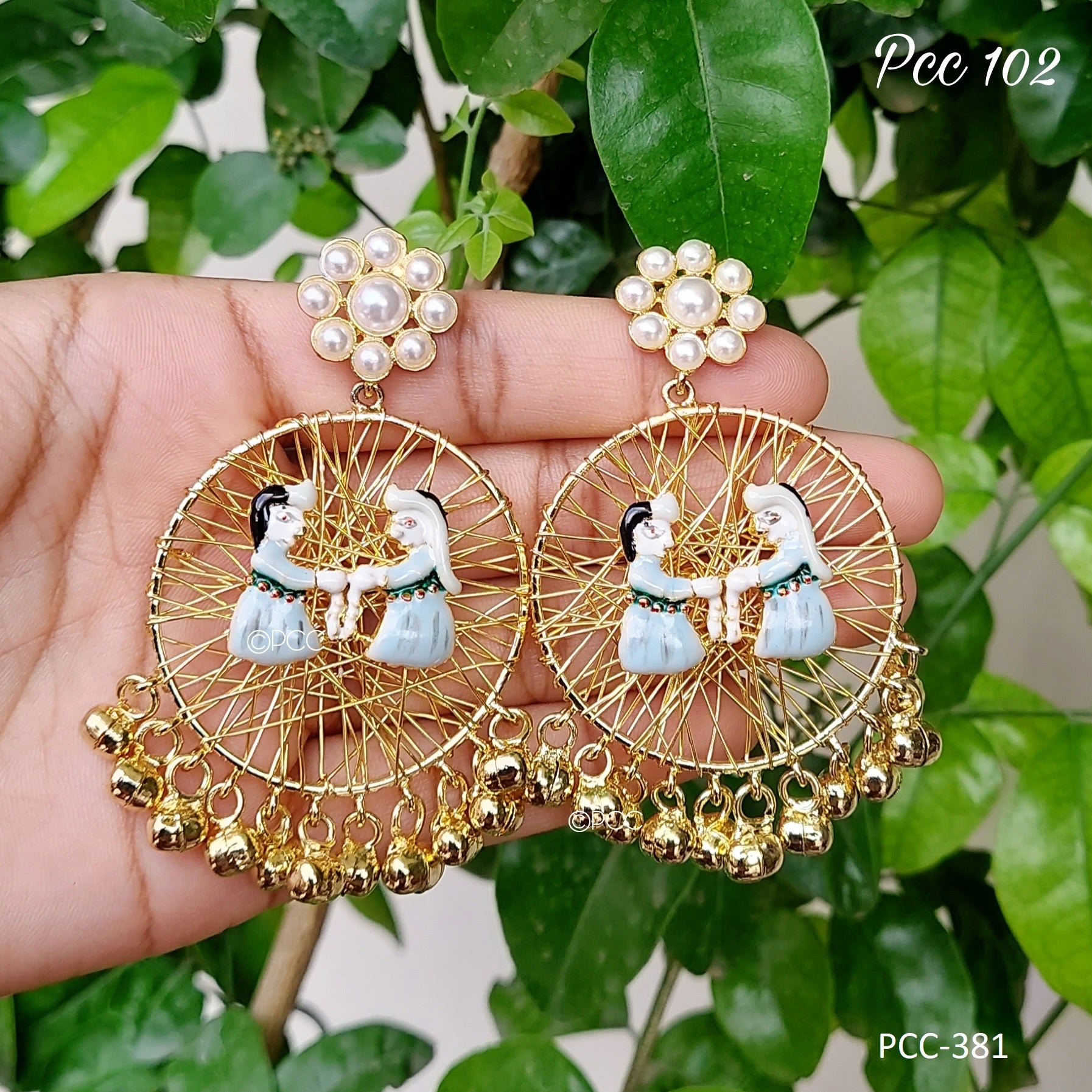 Bridal Garland Pearl Ethnic Bell Earrings